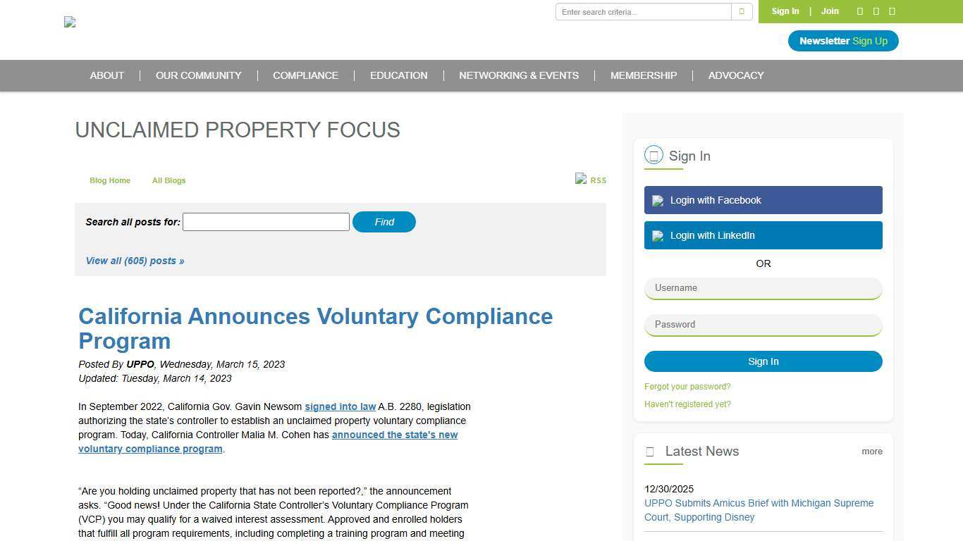 California Announces Voluntary Compliance Program - Unclaimed Property Professionals Organization